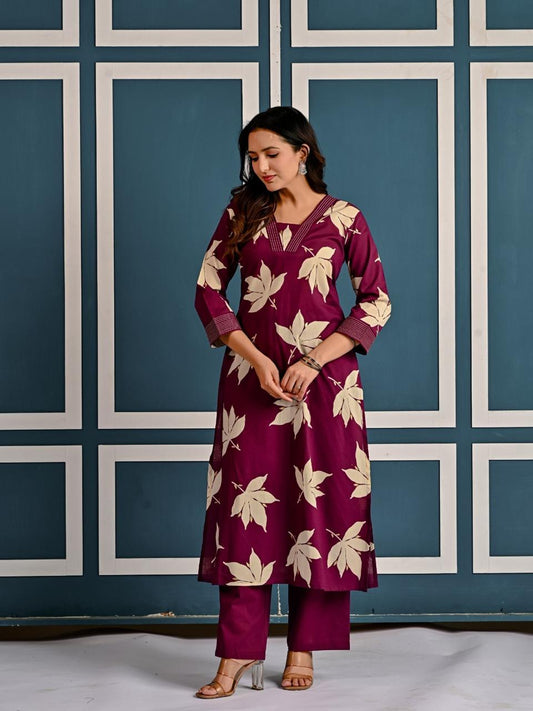 Zehra Plum Leaf Kurti Pant Set