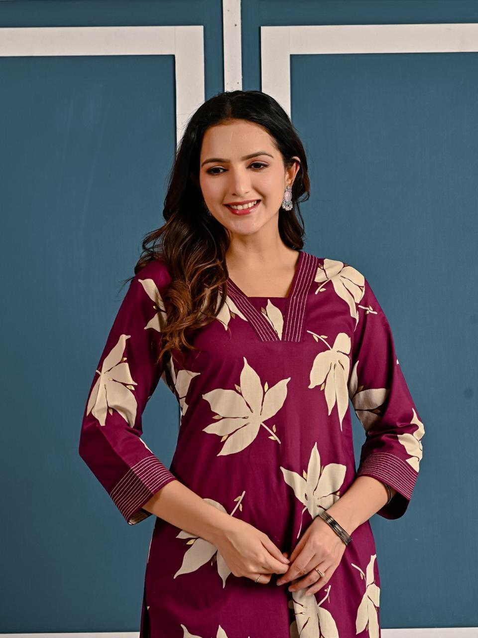 Zehra Plum Leaf Kurti Pant Set