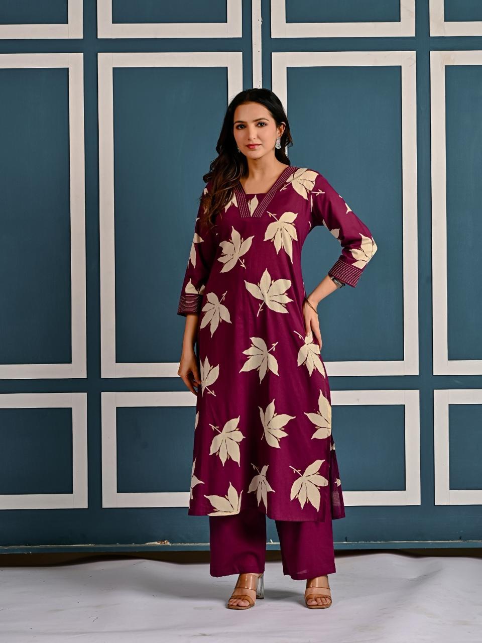 Zehra Plum Leaf Kurti Pant Set