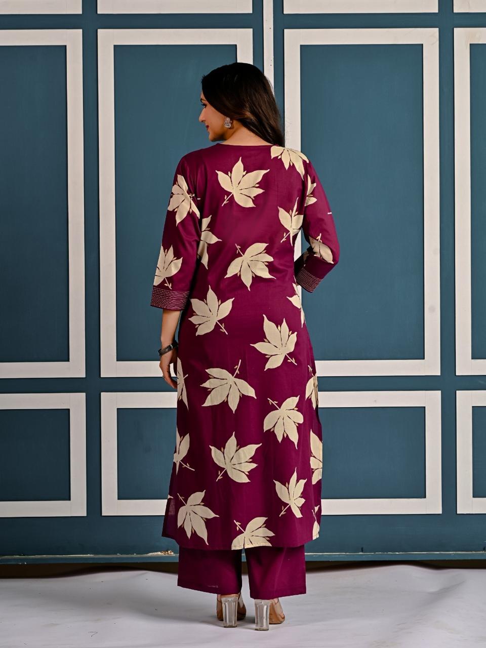 Zehra Plum Leaf Kurti Pant Set