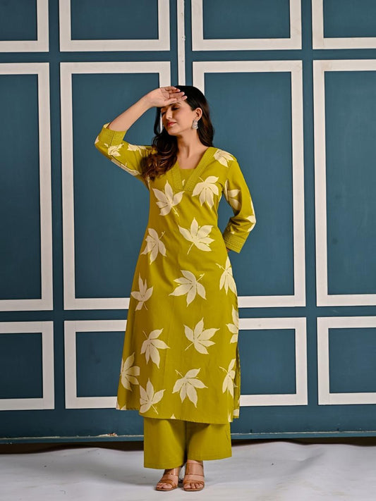 Zehra Lime Leaf Kurti Pant Set