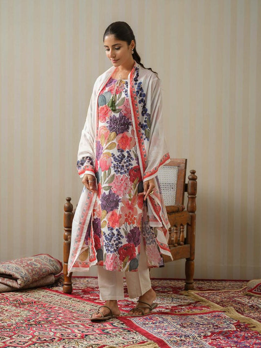 Phoolwari Charm Kurti Pant Dupatta Set Suit