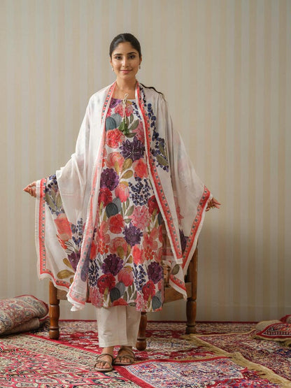 Phoolwari Charm Kurti Pant Dupatta Set Suit