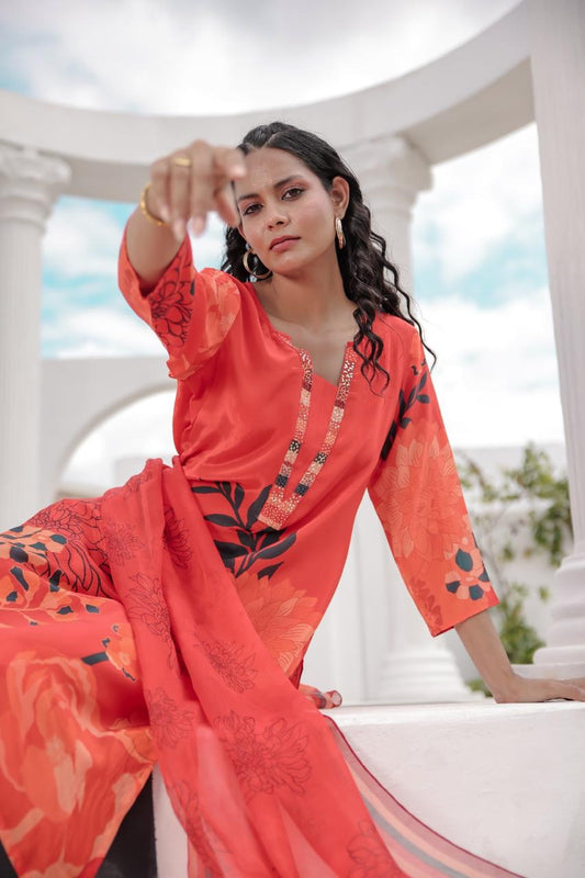 Rangzaari Bloom Kurti Pant Dupatta Set Suit