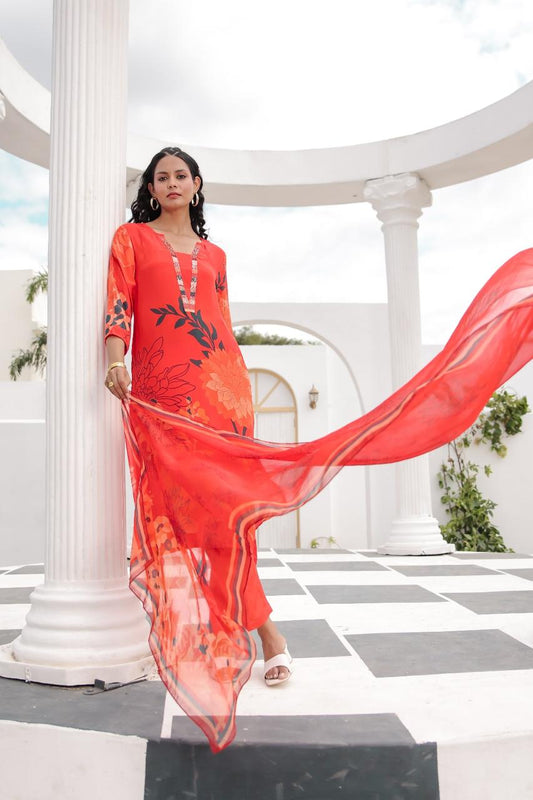 Rangzaari Bloom Kurti Pant Dupatta Set Suit