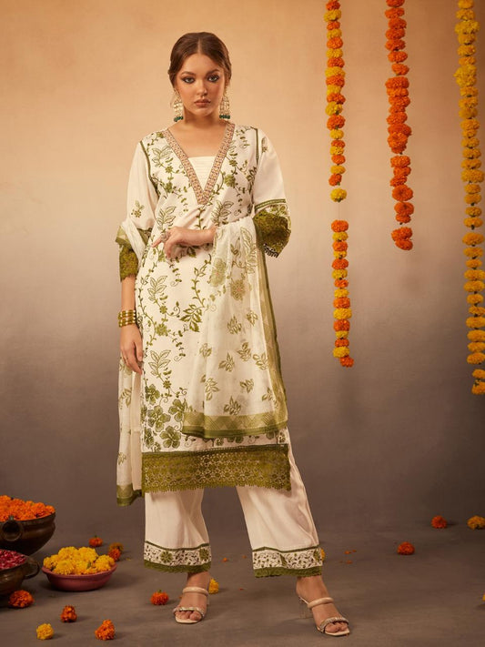 Meherbano Mint Embroidered Kurti Pant Dupatta Set Suit
