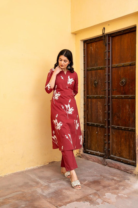 Tehzeeb Maroon Kurti Pant Set