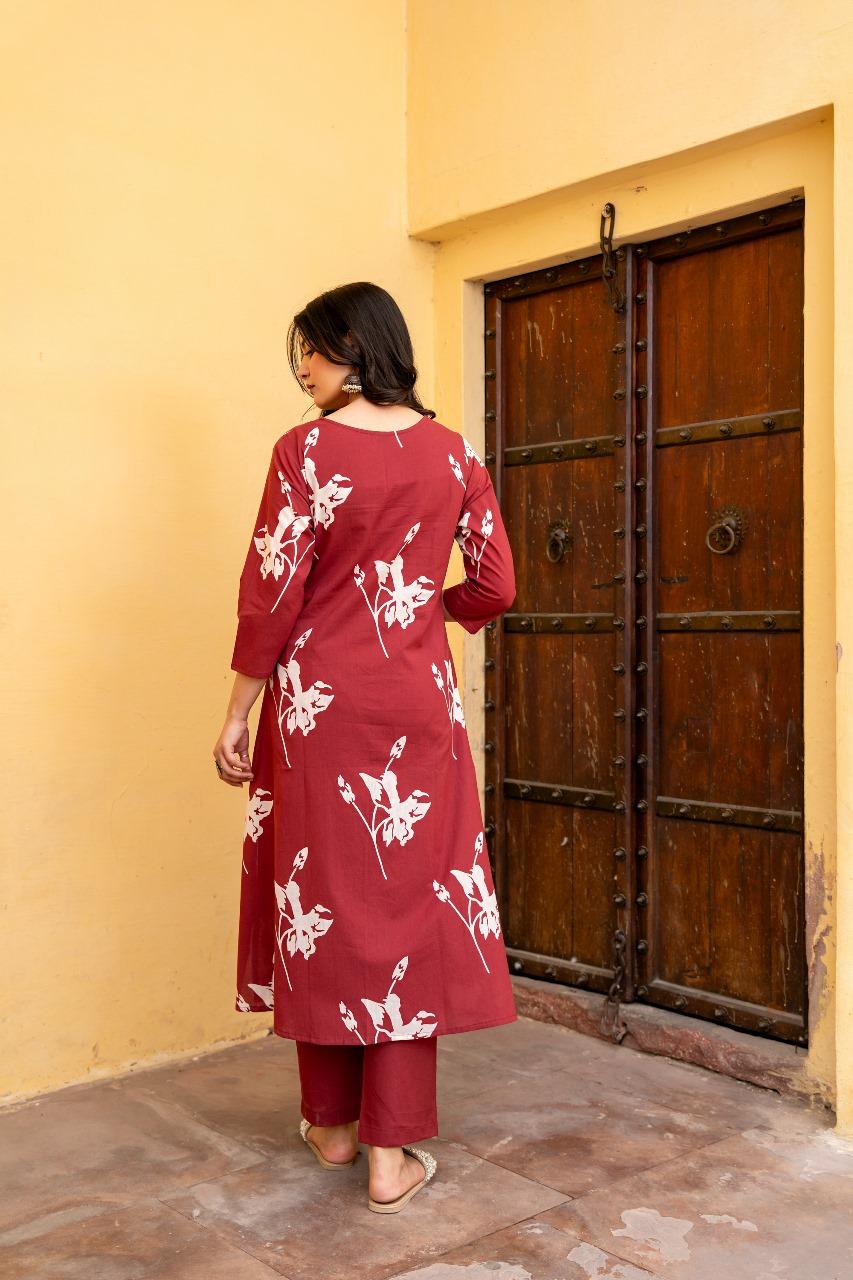 Tehzeeb Maroon Kurti Pant Set