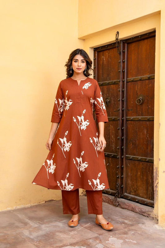 Tehzeeb Rust Kurti Pant Set
