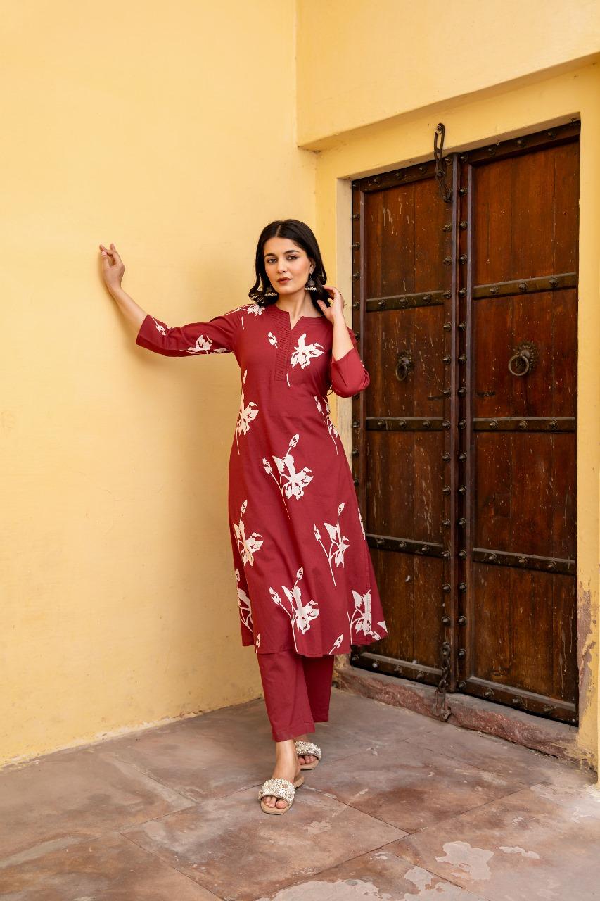 Tehzeeb Maroon Kurti Pant Set