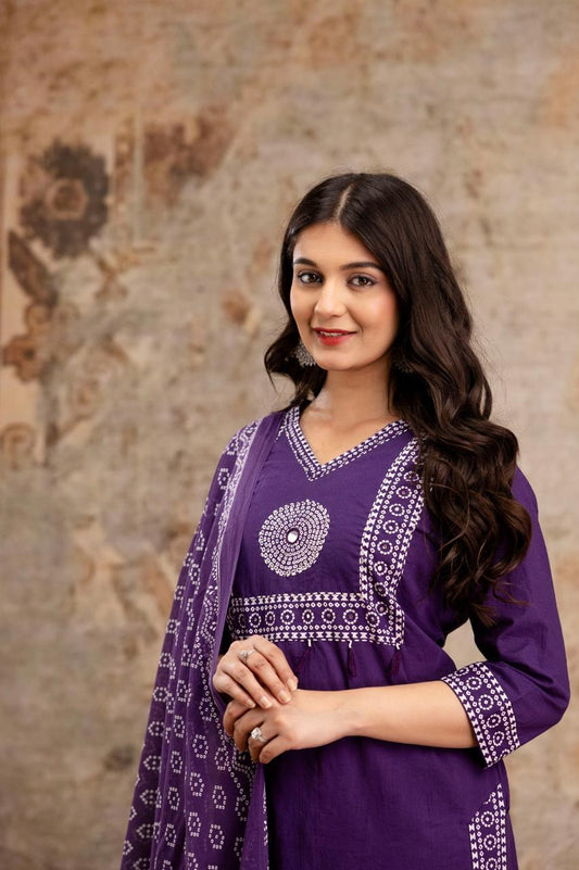 Gulnaar Grape Kurti Pant Dupatta Set Suit