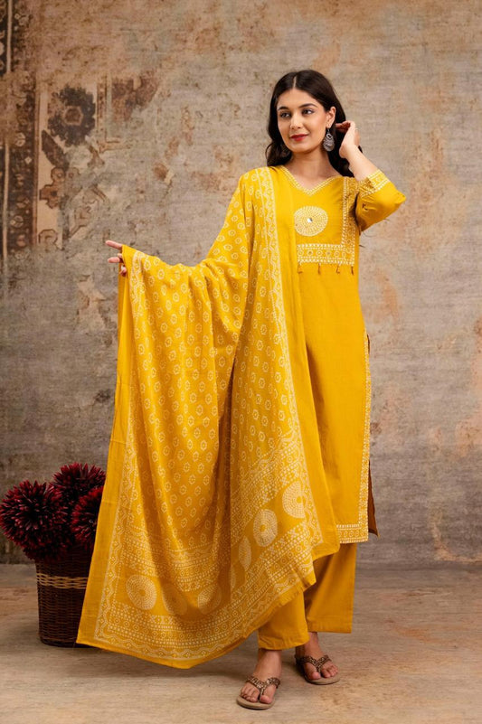 Gulnaar Mustard Kurti Pant Dupatta Set Suit