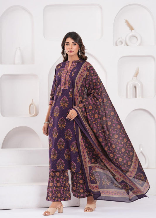 Aarvi Aubergine Kurti Pant Dupatta Set Suit