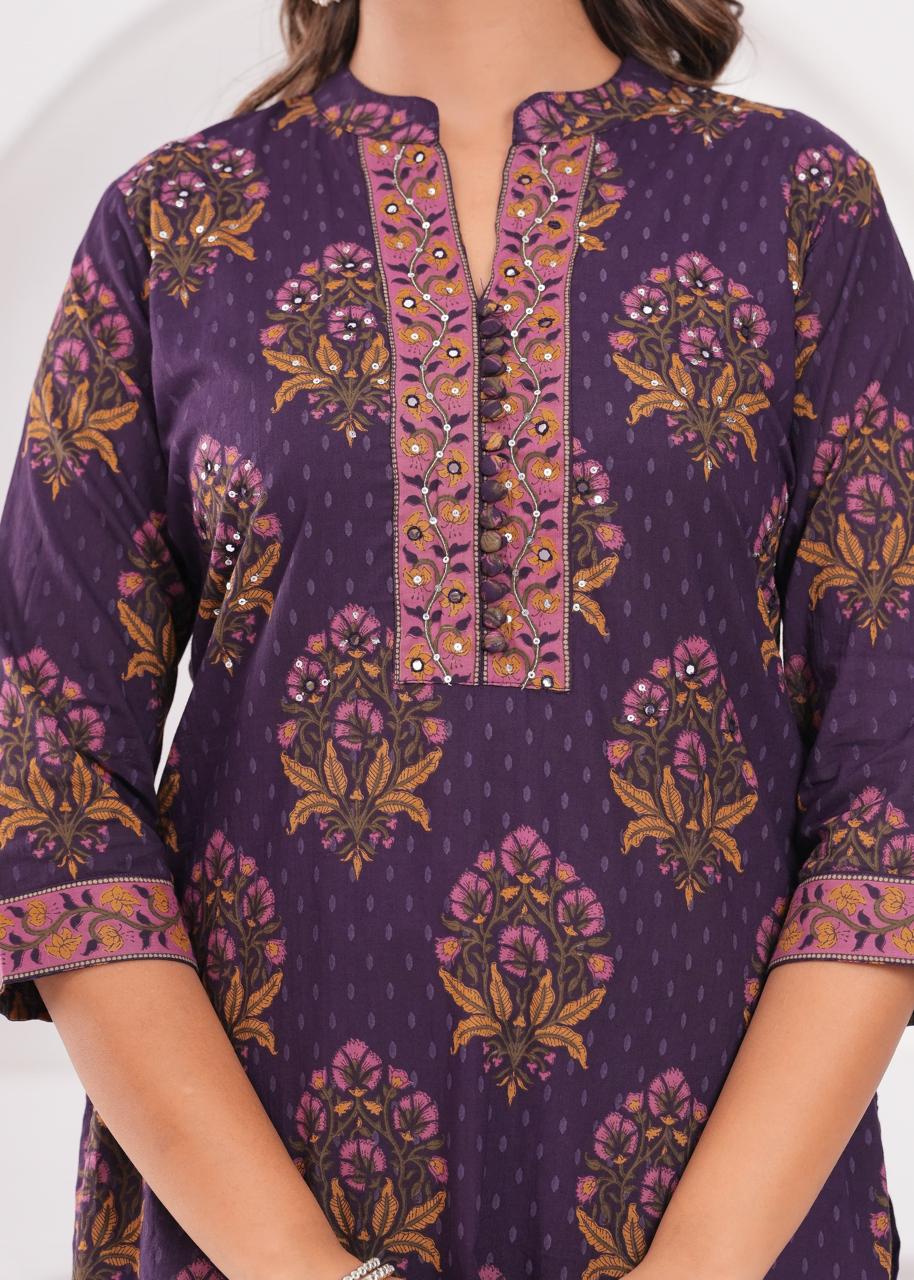 Aarvi Aubergine Kurti Pant Dupatta Set Suit