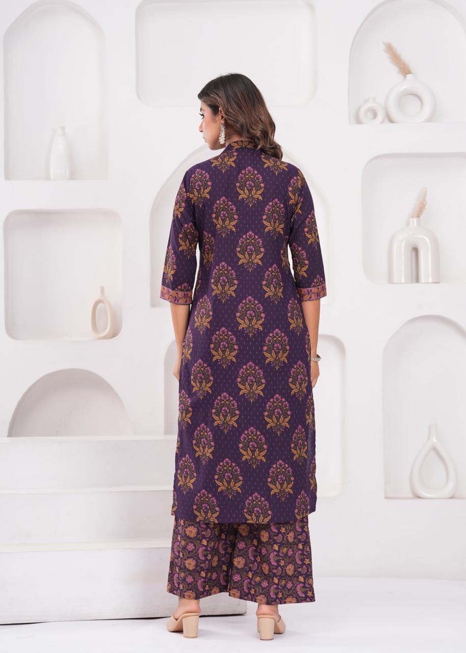 Aarvi Aubergine Kurti Pant Dupatta Set Suit