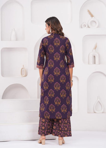 Aarvi Aubergine Kurti Pant Dupatta Set Suit