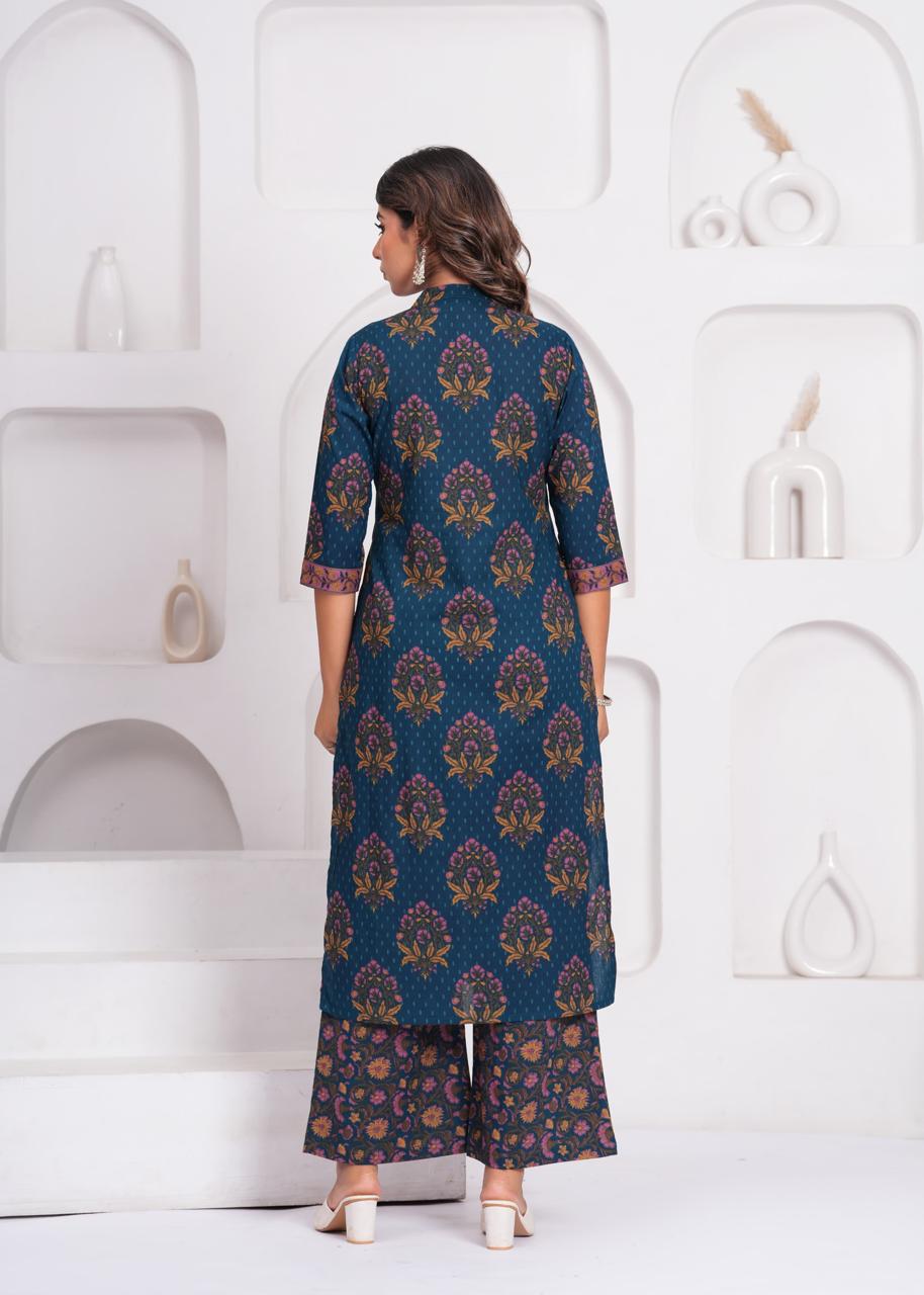 Aarvi Teal Kurti Pant Dupatta Set Suit