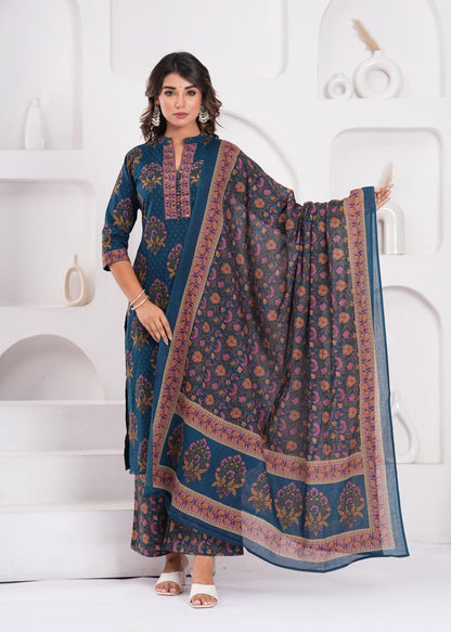 Aarvi Teal Kurti Pant Dupatta Set Suit
