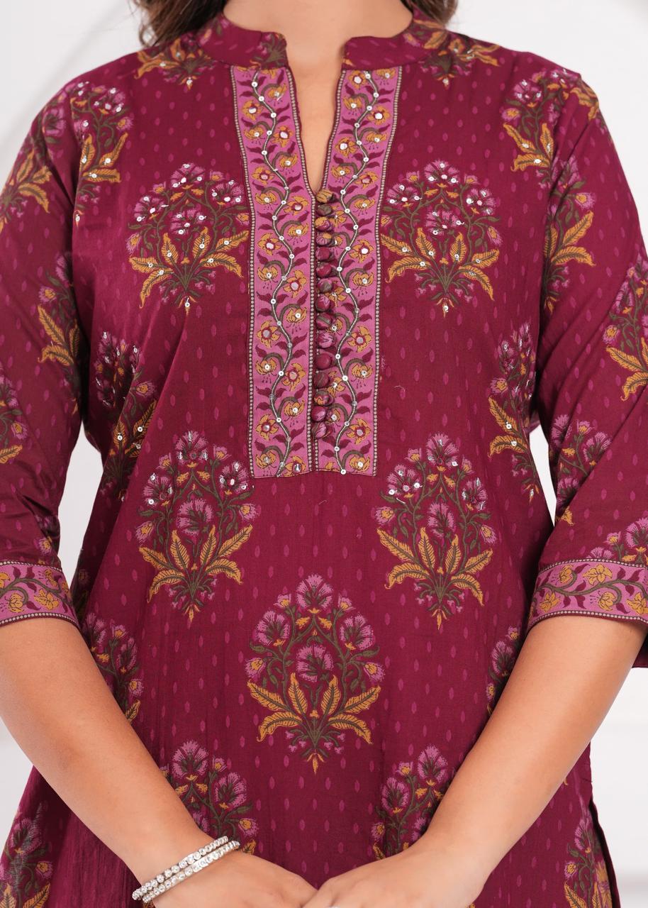 Aarvi Maroon Kurti Pant Dupatta Set Suit