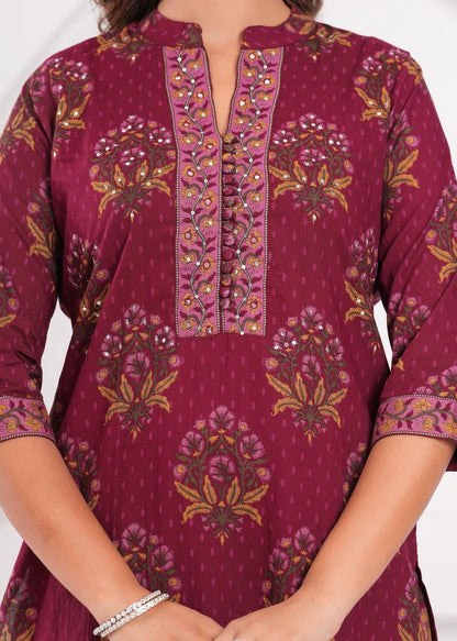 Aarvi Maroon Kurti Pant Dupatta Set Suit