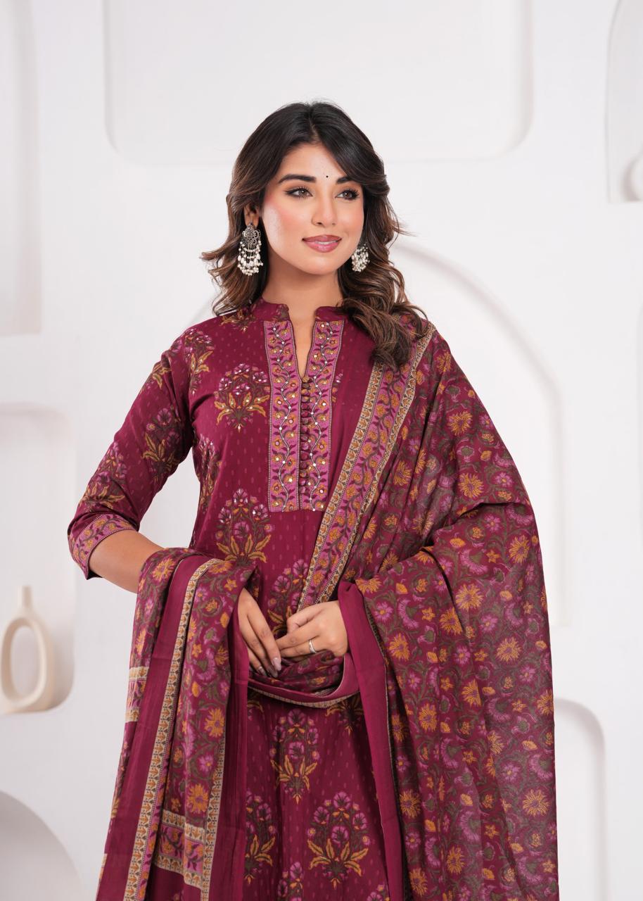 Aarvi Maroon Kurti Pant Dupatta Set Suit