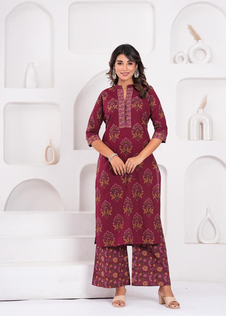 Aarvi Maroon Kurti Pant Dupatta Set Suit