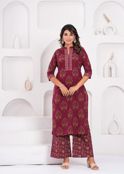 Aarvi Maroon Kurti Pant Dupatta Set Suit