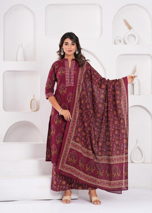 Aarvi Maroon Kurti Pant Dupatta Set Suit