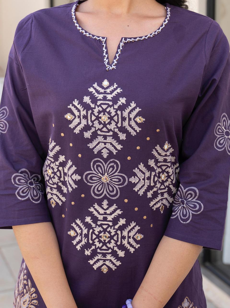 Nayra Violet Kurti Pant Dupatta Set Suit