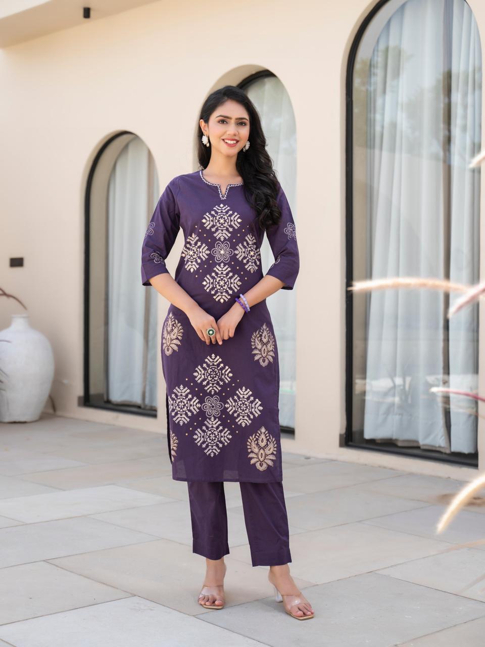 Nayra Violet Kurti Pant Dupatta Set Suit