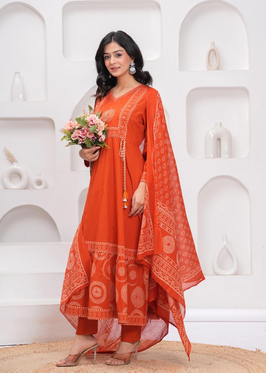 Gulnaar Tangerine Kurti Pant Dupatta Set Suit