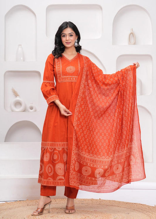Gulnaar Tangerine Kurti Pant Dupatta Set Suit