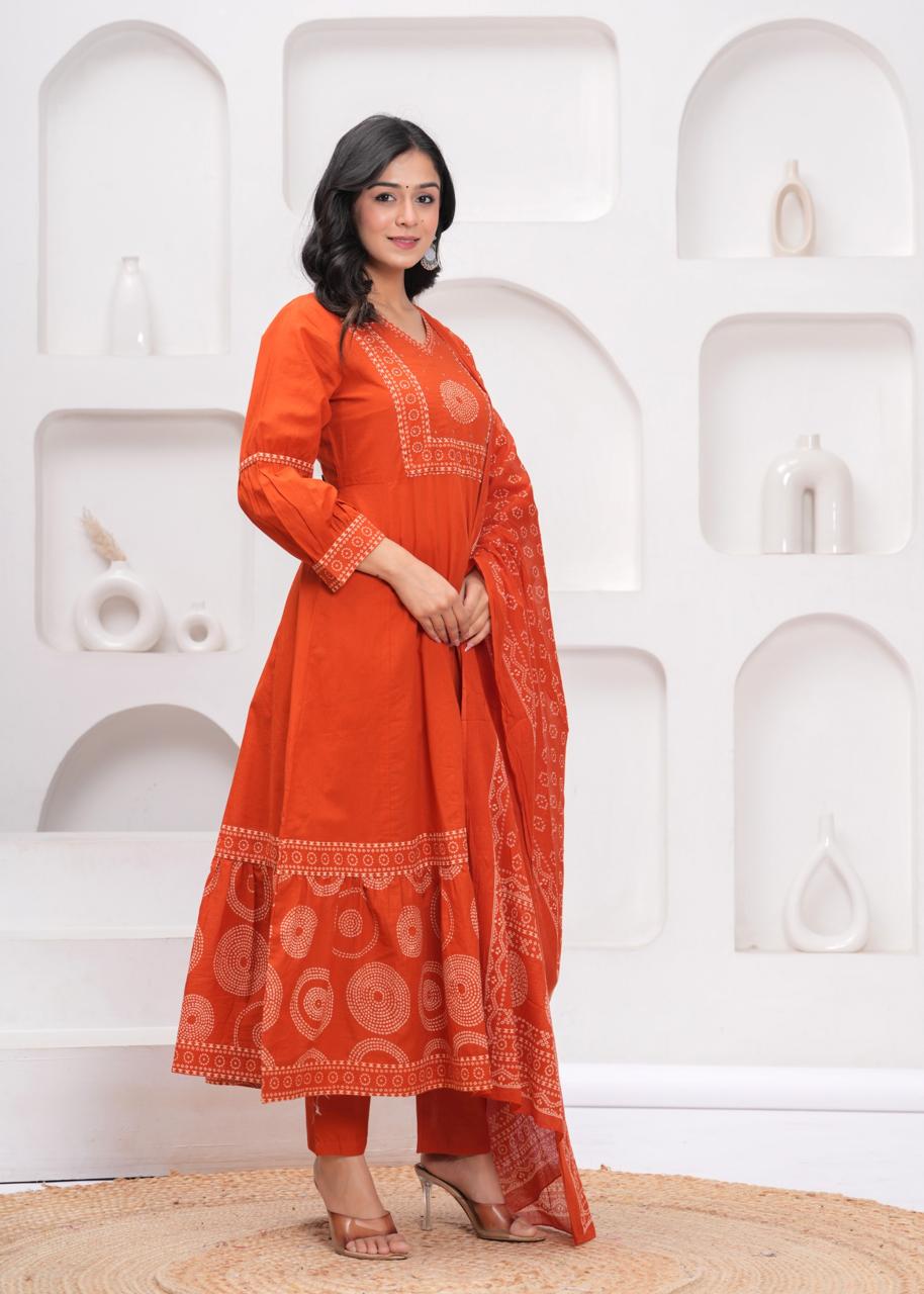 Gulnaar Tangerine Kurti Pant Dupatta Set Suit