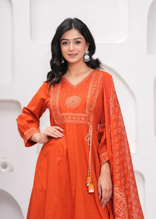 Gulnaar Tangerine Kurti Pant Dupatta Set Suit