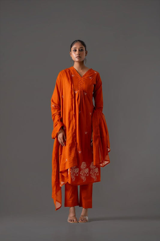 Gulnaar Tangerine Embroidery A-Line Dupatta Suit