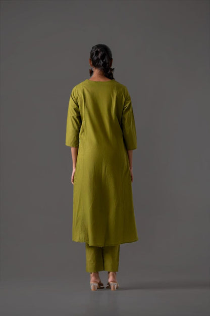 Mehreen Olive Embroidery A-Line Dupatta Set