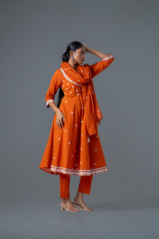 Noor-E-Amber Pure Cotton Embroidered Anarkali Set