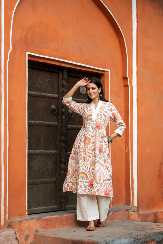Gulnar Rust – Jaipuri Cotton Kurti Pant Set