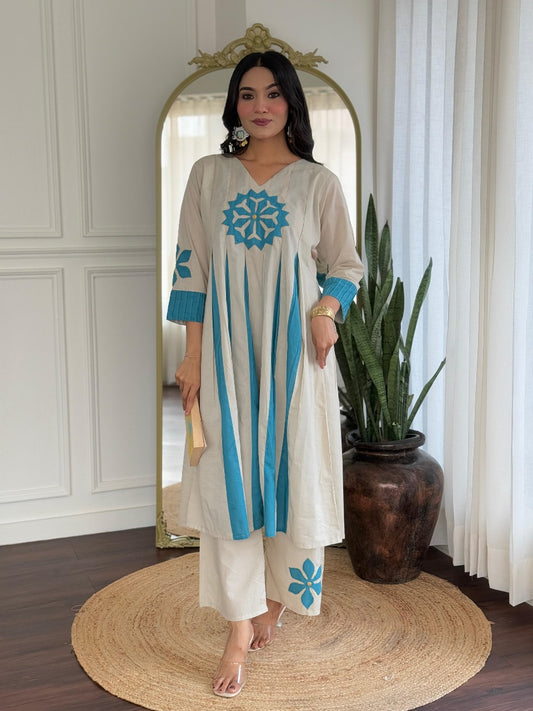 Aqua Bloom – Jaipuri Cotton Kurti Pant Set