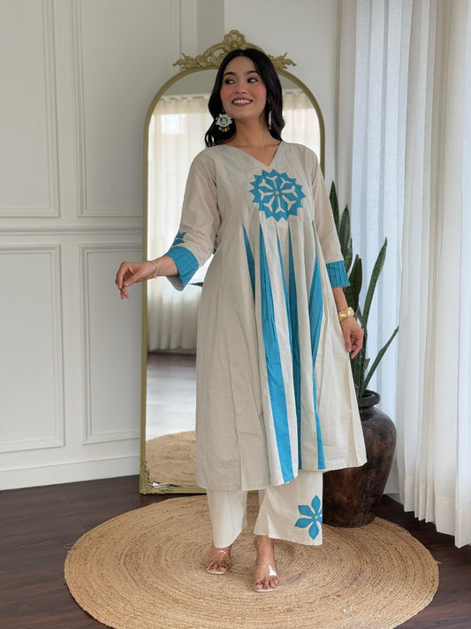 Aqua Bloom – Jaipuri Cotton Kurti Pant Set