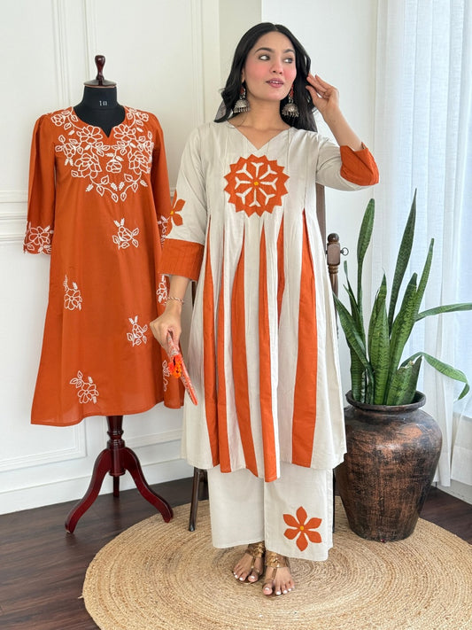 Terracotta Bloom – Jaipuri Cotton Kurti Pant Set