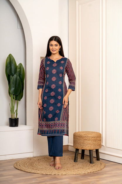 Jaipuri Cotton Kurti Pant Dupatta Set Suit