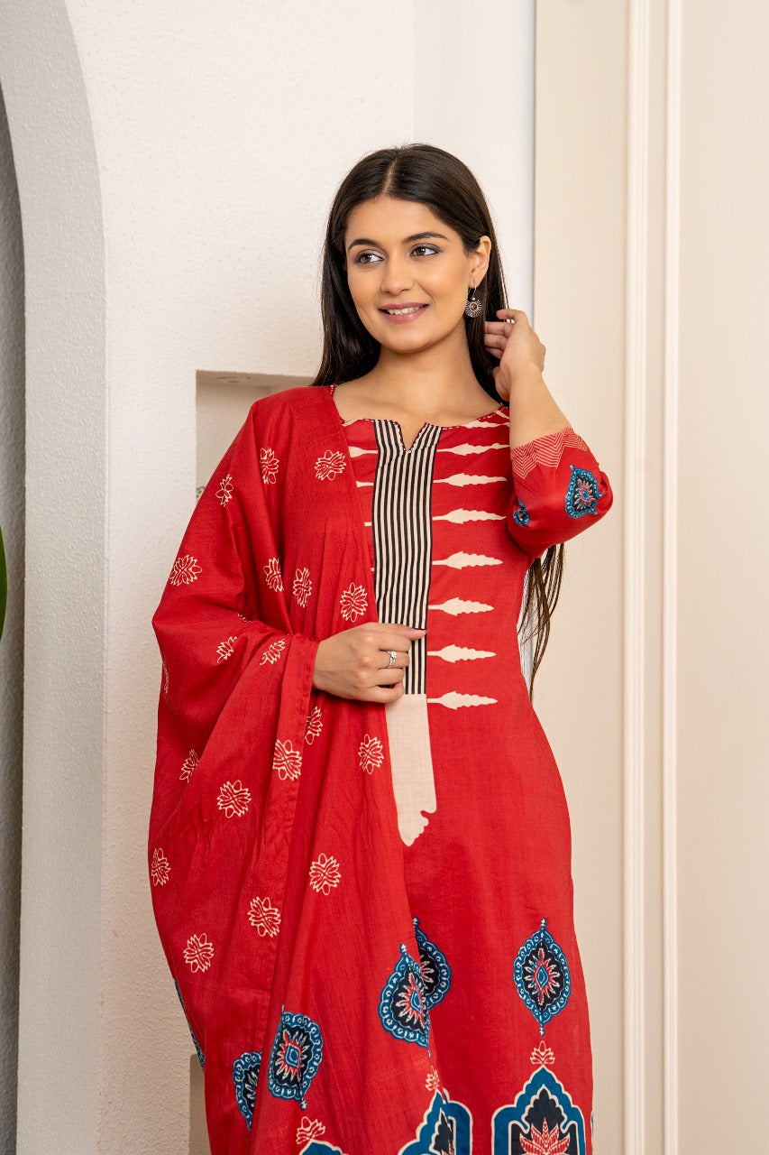 Gulnaar Jaipuri Charm Kurti Pant Dupatta Suit Set