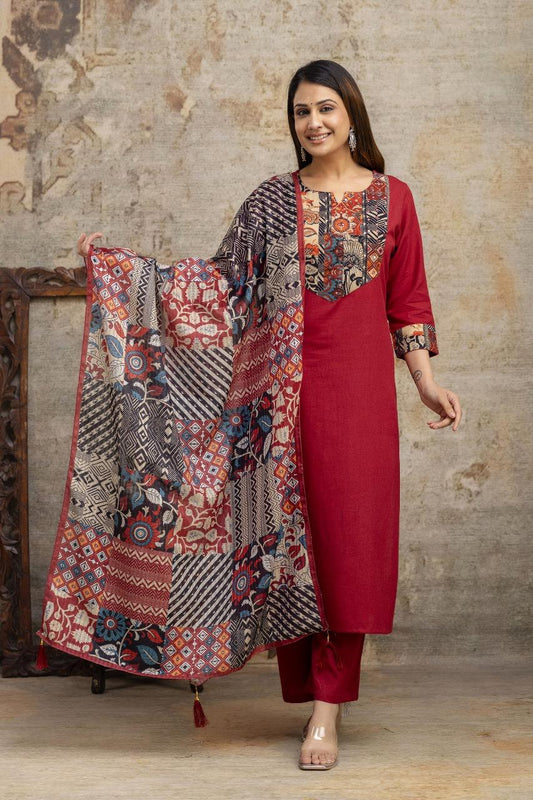 Riwaayat Patchwork KurtI Pant Dupatta Set Suit