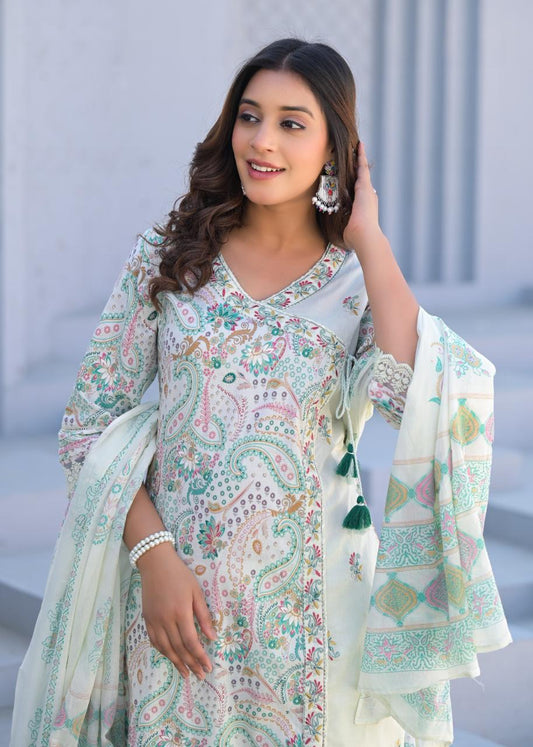 Noor-E-Mint Kurti Pant Dupatta Set Suit