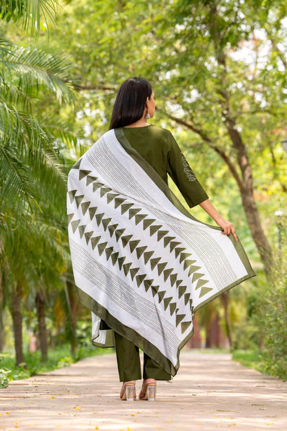 Olive Grove Kurti Pant Dupatta Set Suit