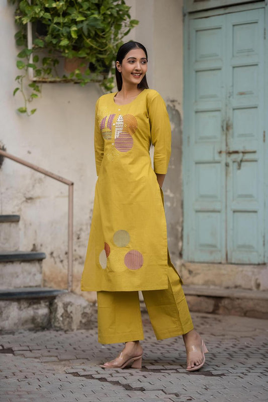 Mustard Orbit Kurti Pant Set