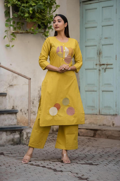 Mustard Orbit Kurti Pant Set