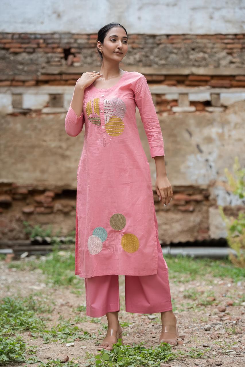 Blush Orbit Kurti Pant Set