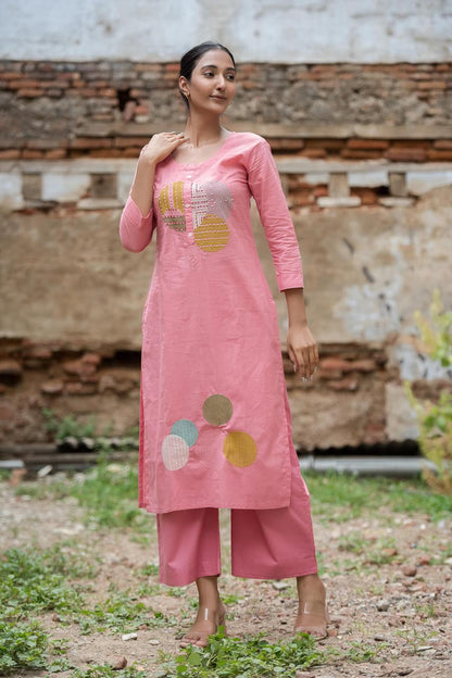Blush Orbit Kurti Pant Set